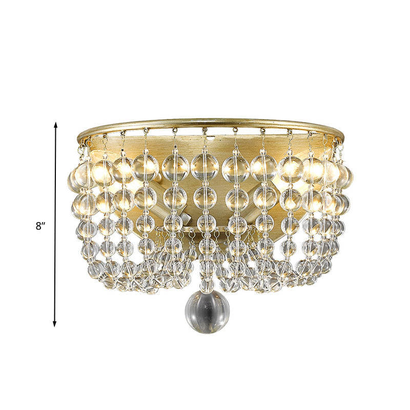 2 Lights Crystal Wall Sconce Traditionalist Gold Bead Living Room Wall Mounted Light Clearhalo 'Wall Lamps & Sconces' 'Wall Lights' Lighting' 329039