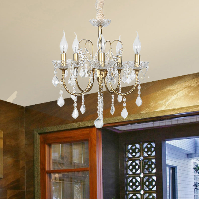 5/6 Lights Crystal Chandelier Pendant Light Traditional Gold Candlestick Dining Room Suspension Light 5 Gold Clearhalo 'Ceiling Lights' 'Chandeliers' Lighting' options 329045_945efa9b-94d2-4272-95d9-779422cf698f