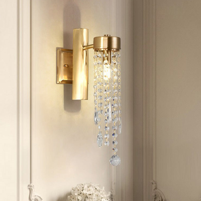 Cascade Bedroom Wall Sconce Light Vintage Crystal 1/2 Heads Gold LED Wall Lighting Fixture Clearhalo 'Wall Lamps & Sconces' 'Wall Lights' Lighting' 329049