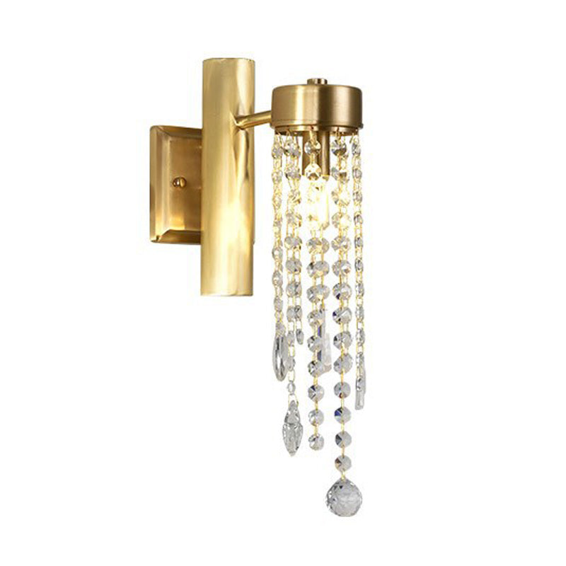 Cascade Bedroom Wall Sconce Light Vintage Crystal 1/2 Heads Gold LED Wall Lighting Fixture Clearhalo 'Wall Lamps & Sconces' 'Wall Lights' Lighting' 329051