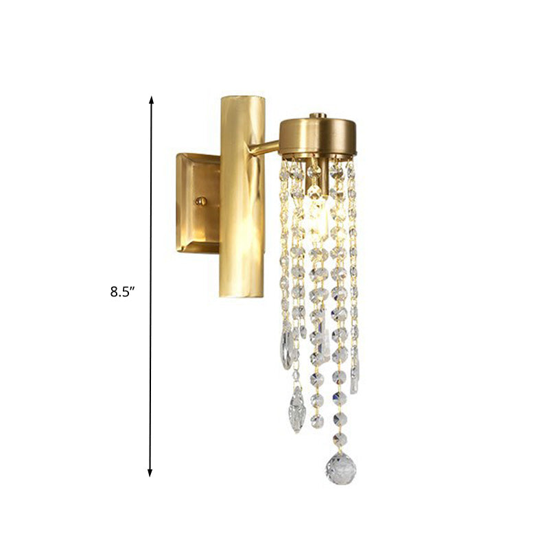 Cascade Bedroom Wall Sconce Light Vintage Crystal 1/2 Heads Gold LED Wall Lighting Fixture Clearhalo 'Wall Lamps & Sconces' 'Wall Lights' Lighting' 329052