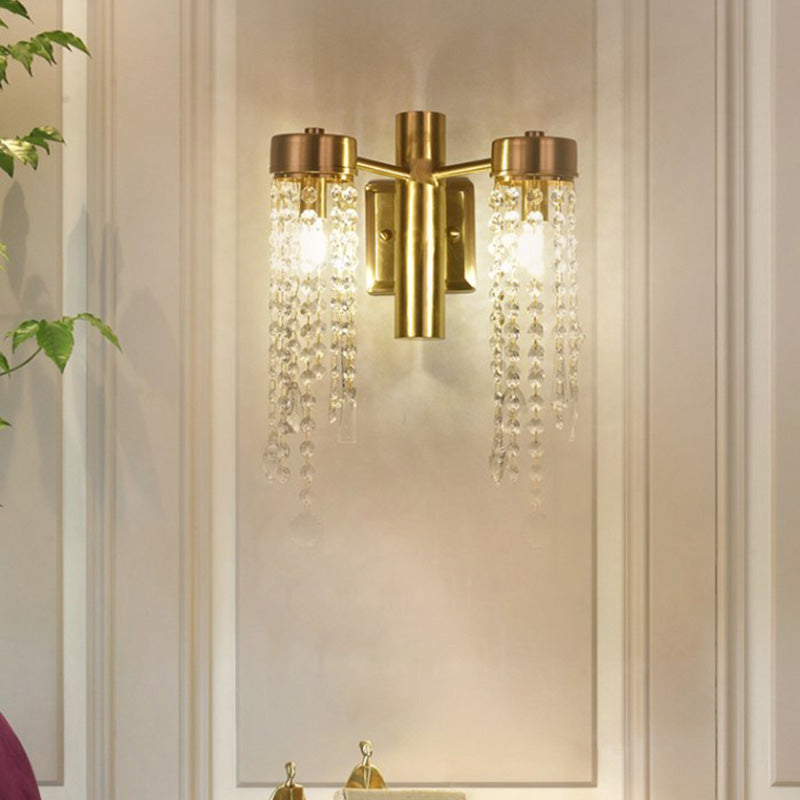 Cascade Bedroom Wall Sconce Light Vintage Crystal 1/2 Heads Gold LED Wall Lighting Fixture 2.0 Gold Clearhalo 'Wall Lamps & Sconces' 'Wall Lights' Lighting' 329054