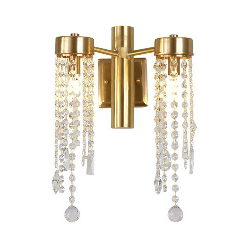 Cascade Bedroom Wall Sconce Light Vintage Crystal 1/2 Heads Gold LED Wall Lighting Fixture Clearhalo 'Wall Lamps & Sconces' 'Wall Lights' Lighting' 329055