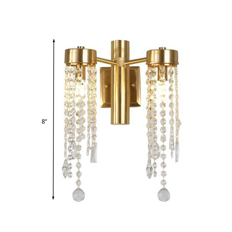 Cascade Bedroom Wall Sconce Light Vintage Crystal 1/2 Heads Gold LED Wall Lighting Fixture Clearhalo 'Wall Lamps & Sconces' 'Wall Lights' Lighting' 329056