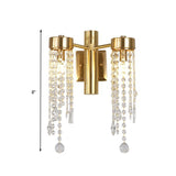 Cascade Bedroom Wall Sconce Light Vintage Crystal 1/2 Heads Gold LED Wall Lighting Fixture Clearhalo 'Wall Lamps & Sconces' 'Wall Lights' Lighting' 329056