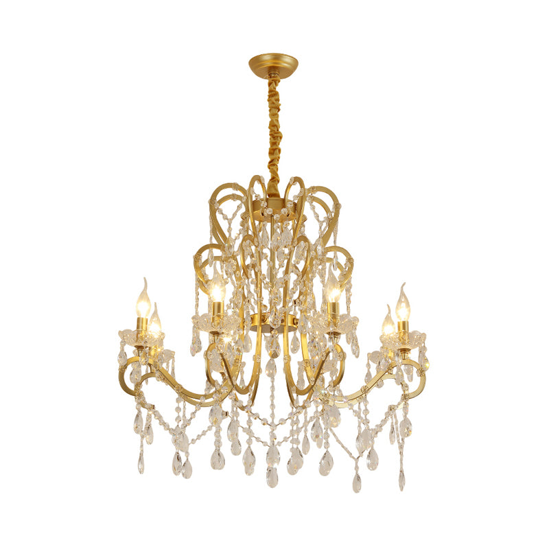 Candle Crystal Pendant Chandelier Traditional-Style 4/6/8 Lights Living Room Hanging Light Fixture in Gold Clearhalo 'Ceiling Lights' 'Chandeliers' Lighting' options 329065