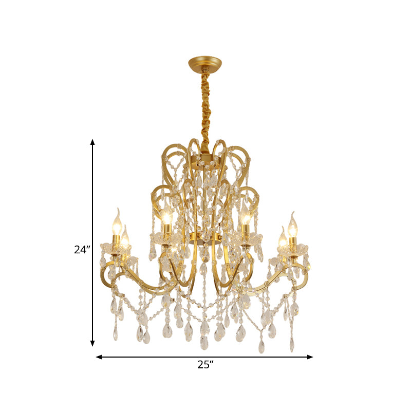 Candle Crystal Pendant Chandelier Traditional-Style 4/6/8 Lights Living Room Hanging Light Fixture in Gold Clearhalo 'Ceiling Lights' 'Chandeliers' Lighting' options 329066