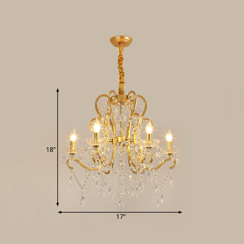 Candle Crystal Pendant Chandelier Traditional-Style 4/6/8 Lights Living Room Hanging Light Fixture in Gold Clearhalo 'Ceiling Lights' 'Chandeliers' Lighting' options 329069