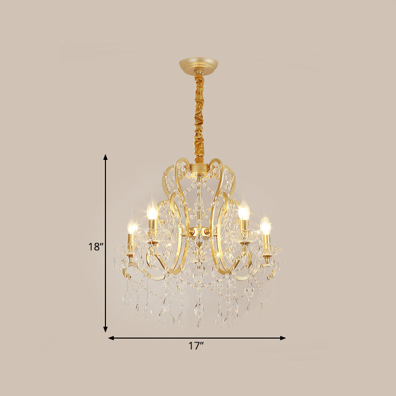 Candle Crystal Pendant Chandelier Traditional-Style 4/6/8 Lights Living Room Hanging Light Fixture in Gold Clearhalo 'Ceiling Lights' 'Chandeliers' Lighting' options 329072