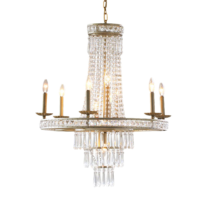 Silver 8/10 Lights Chandelier Countryside Crystal Tiered Ceiling Suspension Lamp for Living Room Clearhalo 'Ceiling Lights' 'Chandeliers' Lighting' options 329103