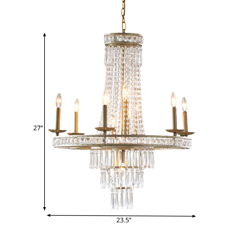 Silver 8/10 Lights Chandelier Countryside Crystal Tiered Ceiling Suspension Lamp for Living Room Clearhalo 'Ceiling Lights' 'Chandeliers' Lighting' options 329104