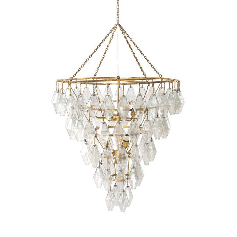 Gold Conical Chandelier Light Rustic Crystal 10 Lights Living Room Suspension Pendant Clearhalo 'Ceiling Lights' 'Chandeliers' Lighting' options 329117