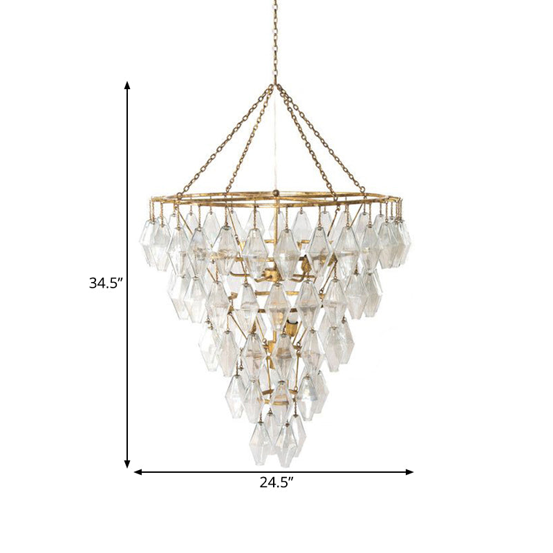 Gold Conical Chandelier Light Rustic Crystal 10 Lights Living Room Suspension Pendant Clearhalo 'Ceiling Lights' 'Chandeliers' Lighting' options 329118