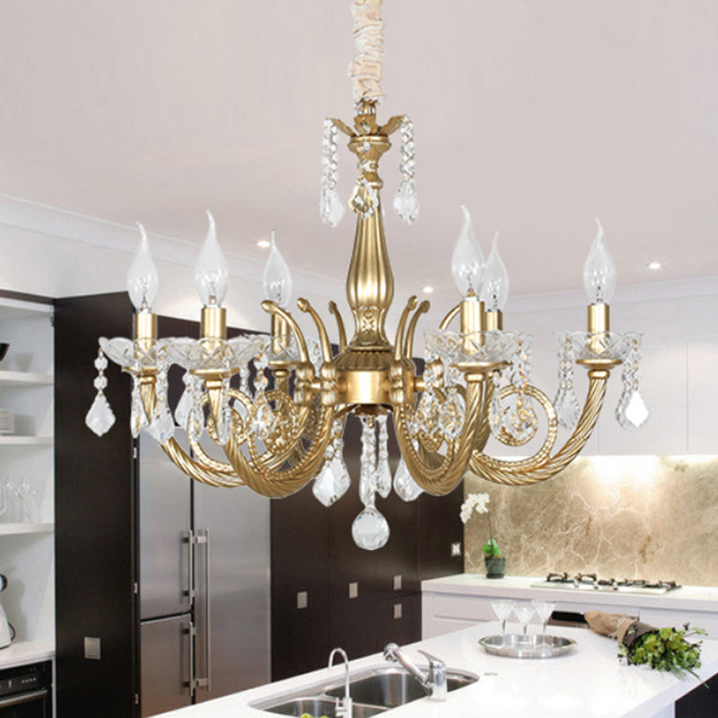 Crystal Gold Chandelier Lighting Scrolled Arm 5/6 Lights Lodge Pendant Light Fixture for Bedroom Clearhalo 'Ceiling Lights' 'Chandeliers' Lighting' options 329140