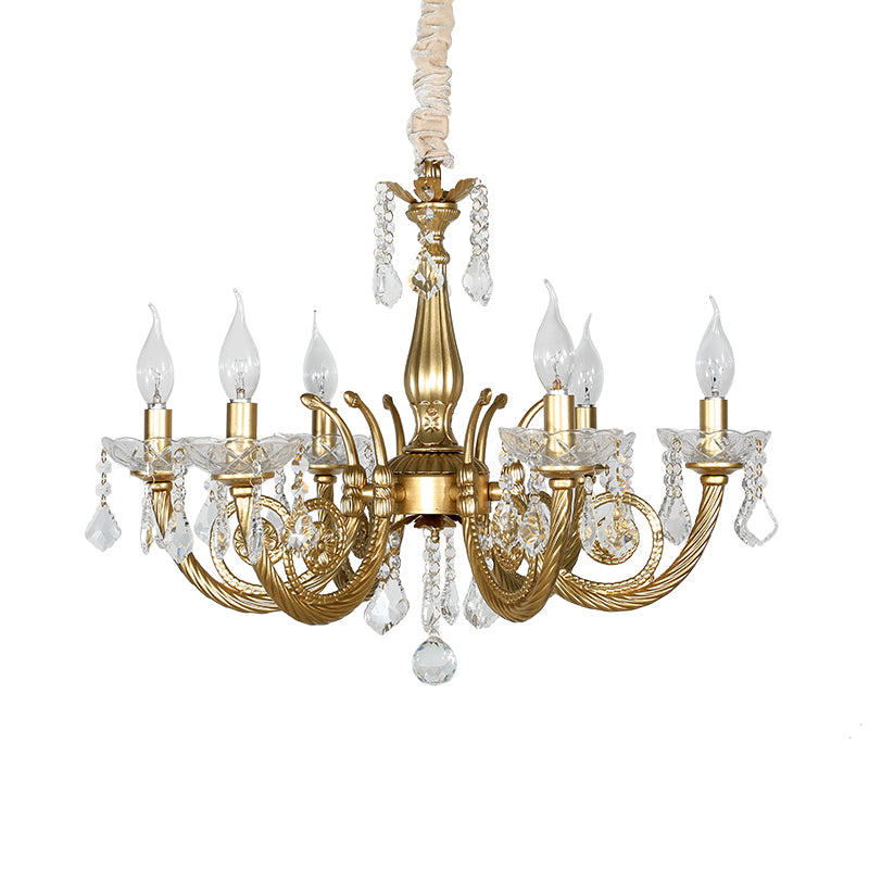 Crystal Gold Chandelier Lighting Scrolled Arm 5/6 Lights Lodge Pendant Light Fixture for Bedroom Clearhalo 'Ceiling Lights' 'Chandeliers' Lighting' options 329142