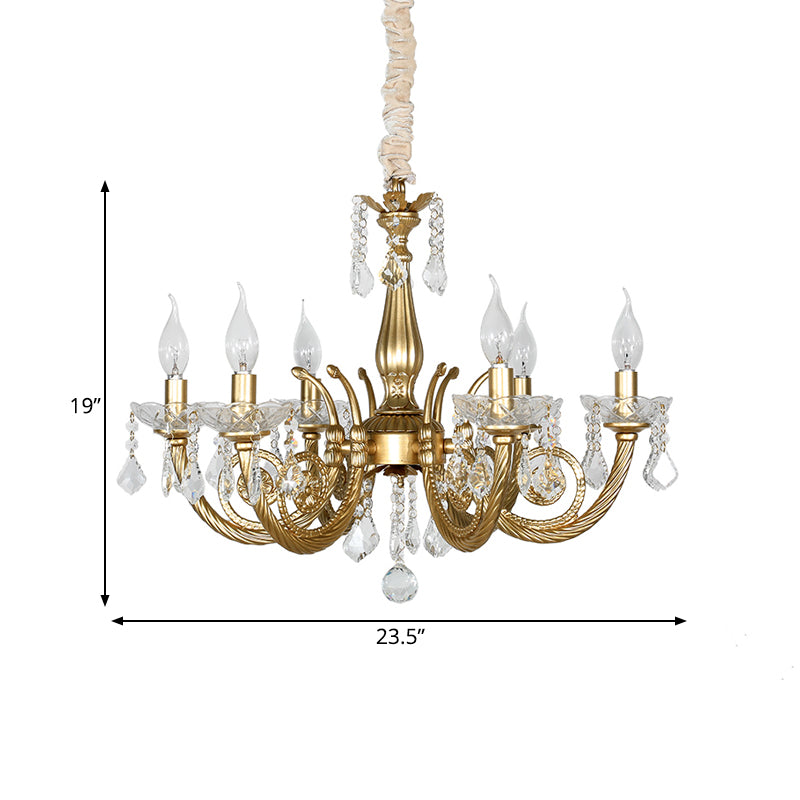 Crystal Gold Chandelier Lighting Scrolled Arm 5/6 Lights Lodge Pendant Light Fixture for Bedroom Clearhalo 'Ceiling Lights' 'Chandeliers' Lighting' options 329143