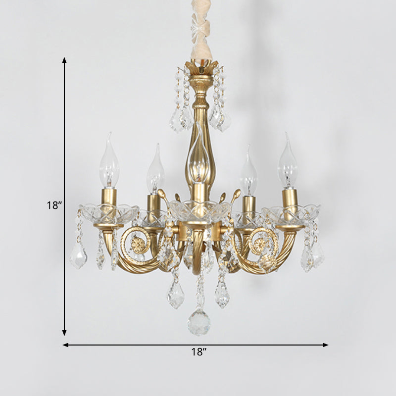 Crystal Gold Chandelier Lighting Scrolled Arm 5/6 Lights Lodge Pendant Light Fixture for Bedroom Clearhalo 'Ceiling Lights' 'Chandeliers' Lighting' options 329146