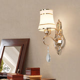 Crystal Flared Wall Mounted Lamp Vintage 1 Head Living Room Sconce Light Fixture in Gold Clearhalo 'Wall Lamps & Sconces' 'Wall Lights' Lighting' 329167