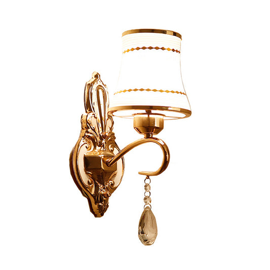 Crystal Flared Wall Mounted Lamp Vintage 1 Head Living Room Sconce Light Fixture in Gold Clearhalo 'Wall Lamps & Sconces' 'Wall Lights' Lighting' 329169