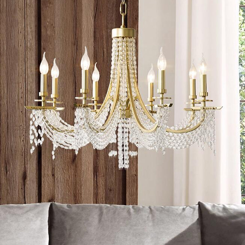 Traditional Candelabra Chandelier Lamp 6/8 Lights Crystal Drop Pendant in Gold for Bedroom 8 Gold Clearhalo 'Ceiling Lights' 'Chandeliers' Lighting' options 329170_ab60bab9-eae5-432c-98f7-aae98bccfc6e