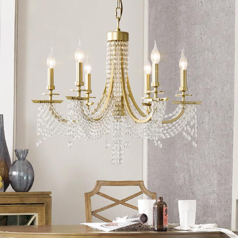 Traditional Candelabra Chandelier Lamp 6/8 Lights Crystal Drop Pendant in Gold for Bedroom 6 Gold Clearhalo 'Ceiling Lights' 'Chandeliers' Lighting' options 329175_e8d87fc5-5023-471a-aaea-b70da98f4423