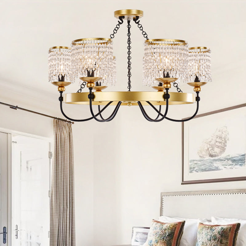 6/8 Lights Crystal Pendant Chandelier Countryside Gold Curving Bedroom Ceiling Suspension Lamp 6 Gold Clearhalo 'Ceiling Lights' 'Chandeliers' Lighting' options 329188_12820b71-877e-4a4f-a4a0-9aa831882b12