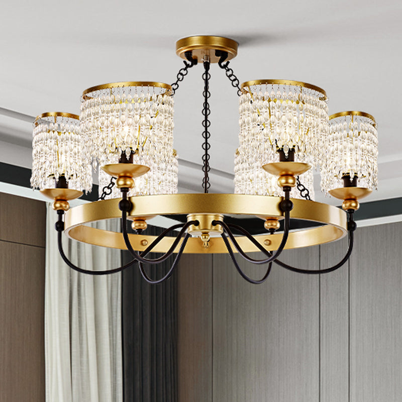 6/8 Lights Crystal Pendant Chandelier Countryside Gold Curving Bedroom Ceiling Suspension Lamp Clearhalo 'Ceiling Lights' 'Chandeliers' Lighting' options 329189