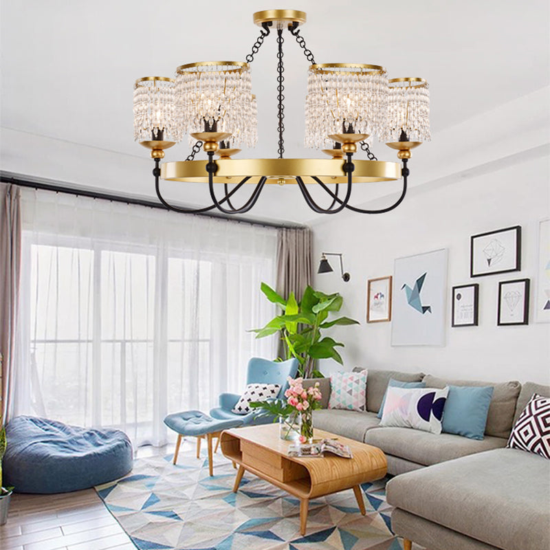 6/8 Lights Crystal Pendant Chandelier Countryside Gold Curving Bedroom Ceiling Suspension Lamp Clearhalo 'Ceiling Lights' 'Chandeliers' Lighting' options 329190