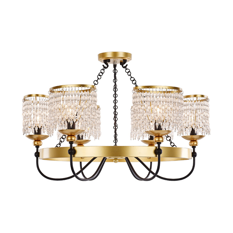 6/8 Lights Crystal Pendant Chandelier Countryside Gold Curving Bedroom Ceiling Suspension Lamp Clearhalo 'Ceiling Lights' 'Chandeliers' Lighting' options 329191