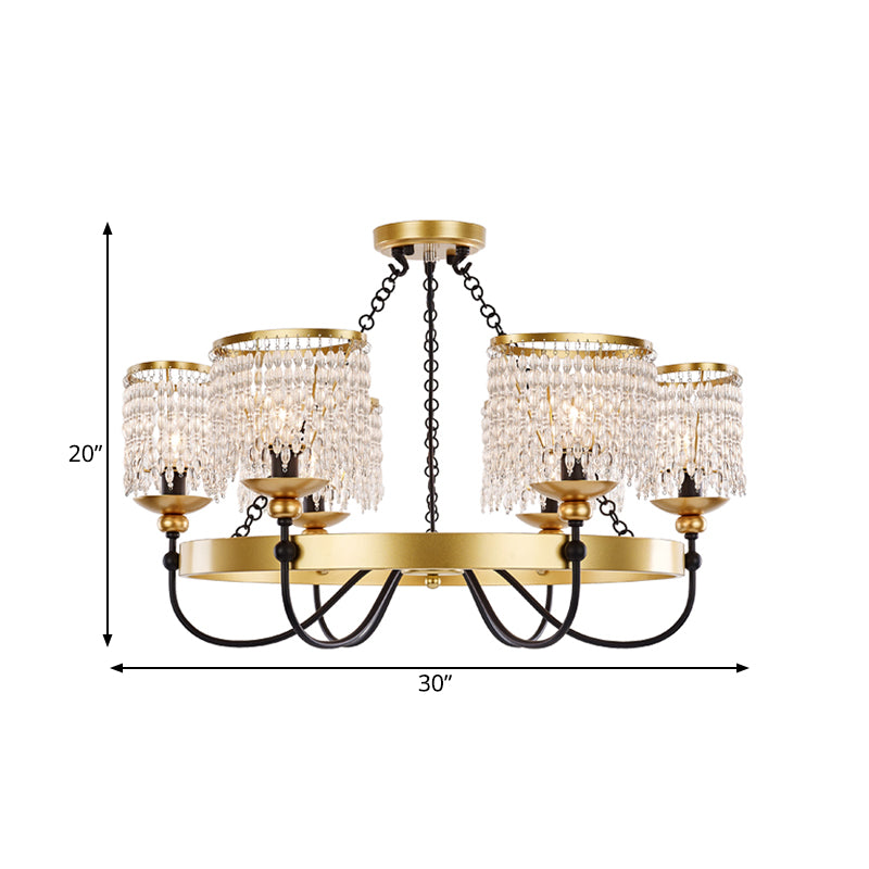 6/8 Lights Crystal Pendant Chandelier Countryside Gold Curving Bedroom Ceiling Suspension Lamp Clearhalo 'Ceiling Lights' 'Chandeliers' Lighting' options 329192