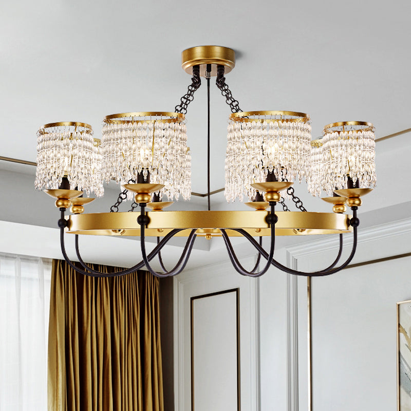 6/8 Lights Crystal Pendant Chandelier Countryside Gold Curving Bedroom Ceiling Suspension Lamp Clearhalo 'Ceiling Lights' 'Chandeliers' Lighting' options 329193