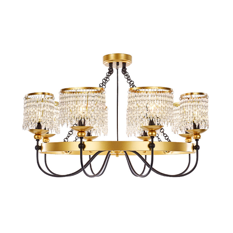 6/8 Lights Crystal Pendant Chandelier Countryside Gold Curving Bedroom Ceiling Suspension Lamp Clearhalo 'Ceiling Lights' 'Chandeliers' Lighting' options 329196