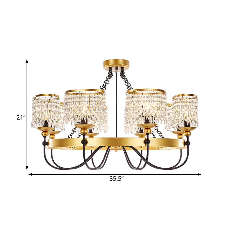 6/8 Lights Crystal Pendant Chandelier Countryside Gold Curving Bedroom Ceiling Suspension Lamp Clearhalo 'Ceiling Lights' 'Chandeliers' Lighting' options 329197