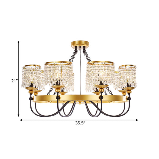 6/8 Lights Crystal Pendant Chandelier Countryside Gold Curving Bedroom Ceiling Suspension Lamp Clearhalo 'Ceiling Lights' 'Chandeliers' Lighting' options 329197