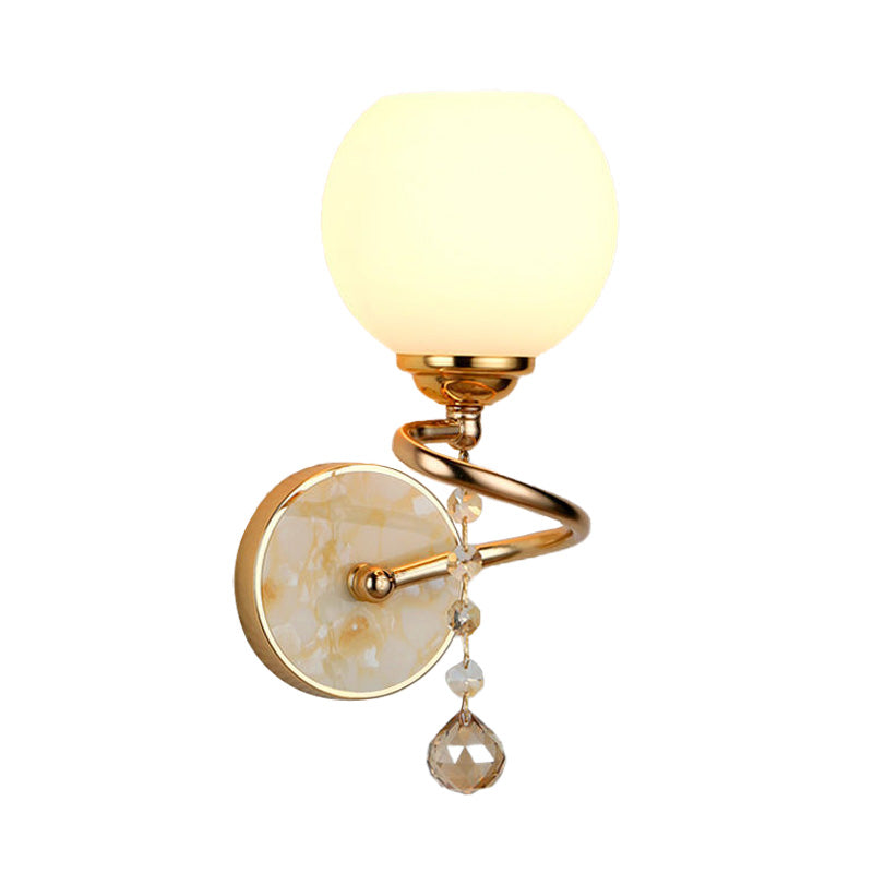 Dome Bedroom Sconce Light Traditional Frosted Glass 1 Head Gold/Chrome Wall Lighting Fixture with Crystal Ball Clearhalo 'Wall Lamps & Sconces' 'Wall Lights' Lighting' 329209