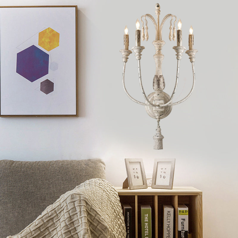 Wood Grey/White Wall Lighting Idea Candlestick 3/4 Lights Traditional Sconce Light Fixture White Clearhalo 'Wall Lamps & Sconces' 'Wall Lights' Lighting' 329278