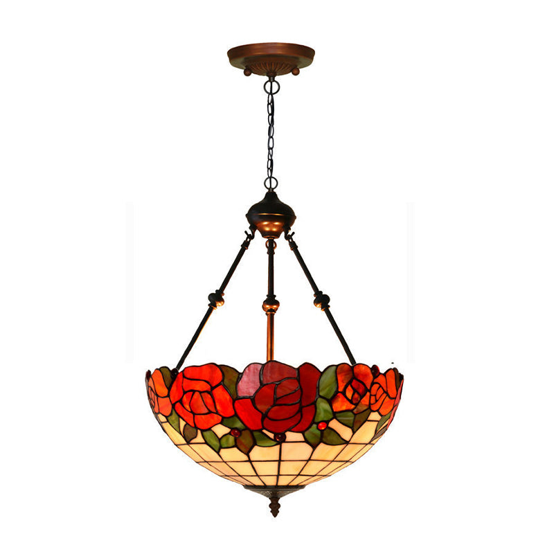 Red/Blue Flower Chandelier Light Fixture Mediterranean 2 Lights Hand ...