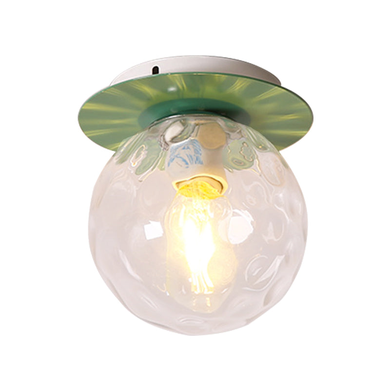 Gray/White/Green/Wood Finish Orb Light Fixture Ceiling Nordic 1 Head Close to Ceiling Light with Clear Hammered Glass Shade Clearhalo 'Ceiling Lights' 'Close To Ceiling Lights' 'Close to ceiling' 'Flush mount' Lighting' 330194