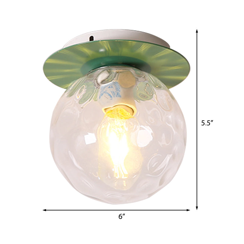 Gray/White/Green/Wood Finish Orb Light Fixture Ceiling Nordic 1 Head Close to Ceiling Light with Clear Hammered Glass Shade Clearhalo 'Ceiling Lights' 'Close To Ceiling Lights' 'Close to ceiling' 'Flush mount' Lighting' 330195