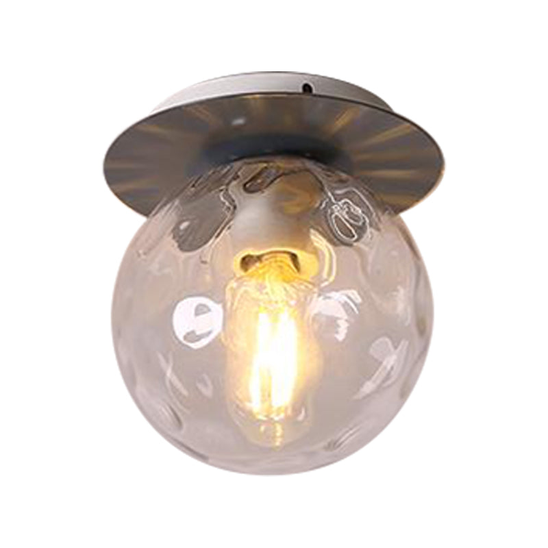 Gray/White/Green/Wood Finish Orb Light Fixture Ceiling Nordic 1 Head Close to Ceiling Light with Clear Hammered Glass Shade Clearhalo 'Ceiling Lights' 'Close To Ceiling Lights' 'Close to ceiling' 'Flush mount' Lighting' 330198