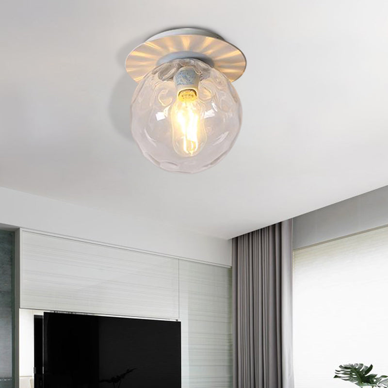 Gray/White/Green/Wood Finish Orb Light Fixture Ceiling Nordic 1 Head Close to Ceiling Light with Clear Hammered Glass Shade Clearhalo 'Ceiling Lights' 'Close To Ceiling Lights' 'Close to ceiling' 'Flush mount' Lighting' 330199