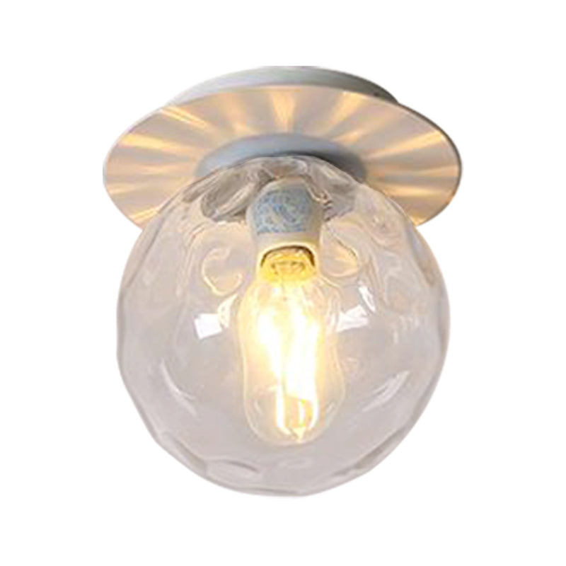 Gray/White/Green/Wood Finish Orb Light Fixture Ceiling Nordic 1 Head Close to Ceiling Light with Clear Hammered Glass Shade Clearhalo 'Ceiling Lights' 'Close To Ceiling Lights' 'Close to ceiling' 'Flush mount' Lighting' 330201