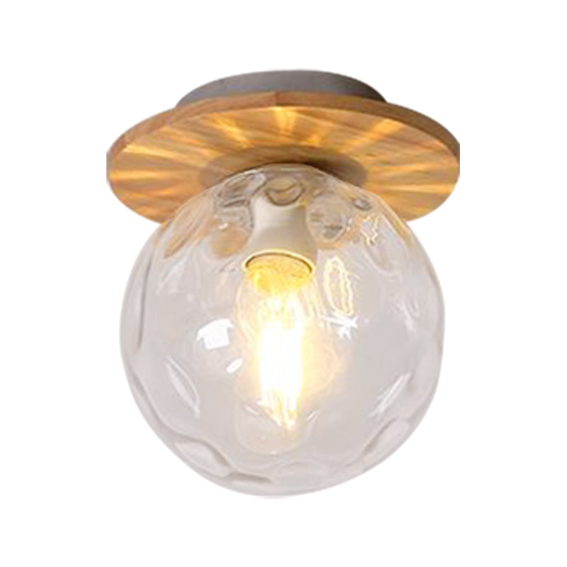 Gray/White/Green/Wood Finish Orb Light Fixture Ceiling Nordic 1 Head Close to Ceiling Light with Clear Hammered Glass Shade Clearhalo 'Ceiling Lights' 'Close To Ceiling Lights' 'Close to ceiling' 'Flush mount' Lighting' 330204