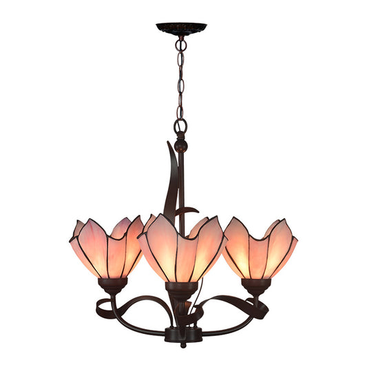 Bronze 3/5 Lights Chandelier Lighting Fixture Baroque Pink/Purple Floral Pendant Lamp for Kitchen Clearhalo 'Ceiling Lights' 'Chandeliers' 'Industrial' 'Middle Century Chandeliers' 'Tiffany Chandeliers' 'Tiffany close to ceiling' 'Tiffany' Lighting' 330298