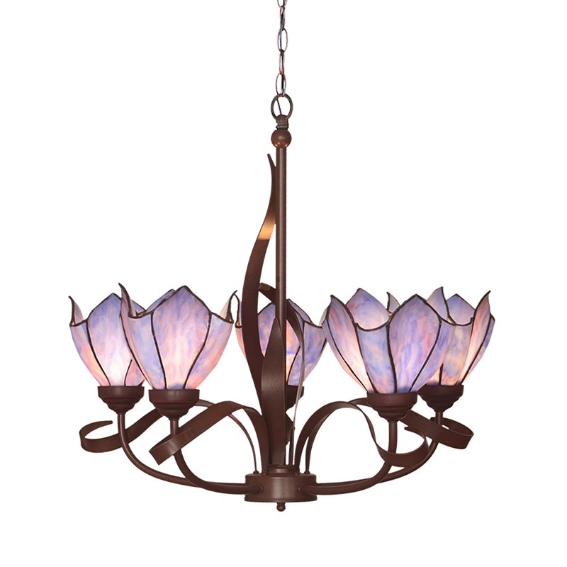 Bronze 3/5 Lights Chandelier Lighting Fixture Baroque Pink/Purple Floral Pendant Lamp for Kitchen Clearhalo 'Ceiling Lights' 'Chandeliers' 'Industrial' 'Middle Century Chandeliers' 'Tiffany Chandeliers' 'Tiffany close to ceiling' 'Tiffany' Lighting' 330306