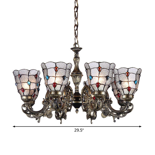 Jeweled Chandelier Pendant Light Baroque Frosted Glass 3/6/8 Lights Bronze Suspension Lighting Fixture Clearhalo 'Ceiling Lights' 'Chandeliers' 'Industrial' 'Middle Century Chandeliers' 'Tiffany Chandeliers' 'Tiffany close to ceiling' 'Tiffany' Lighting' 330522