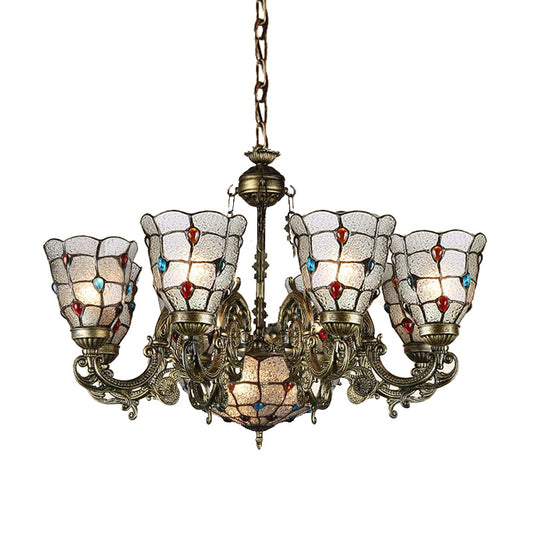 Frosted Glass Scrolling Arm Pendant Chandelier Tiffany Style 9/12 Lights Bronze Hanging Lamp Kit for Living Room Clearhalo 'Ceiling Lights' 'Chandeliers' 'Industrial' 'Middle Century Chandeliers' 'Tiffany Chandeliers' 'Tiffany close to ceiling' 'Tiffany' Lighting' 330530