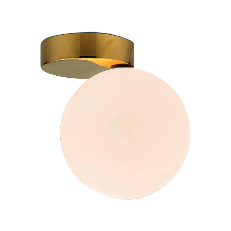 White Glass Globe Ceiling Light Fixture Nordic 1 Bulb Flush Mount Lighting in Gold Finish Clearhalo 'Ceiling Lights' 'Close To Ceiling Lights' 'Close to ceiling' 'Flush mount' Lighting' 330623