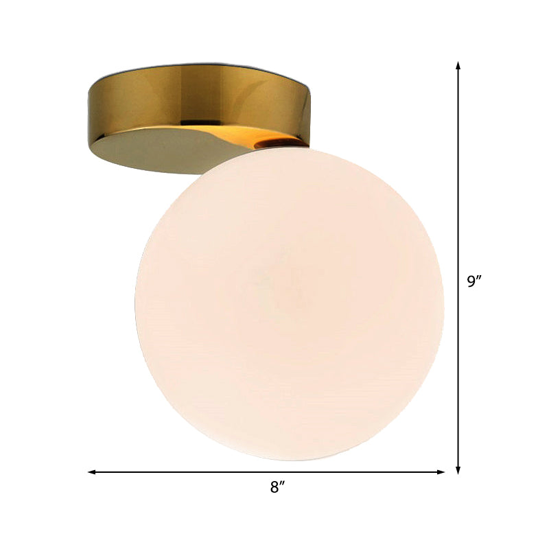 White Glass Globe Ceiling Light Fixture Nordic 1 Bulb Flush Mount Lighting in Gold Finish Clearhalo 'Ceiling Lights' 'Close To Ceiling Lights' 'Close to ceiling' 'Flush mount' Lighting' 330624