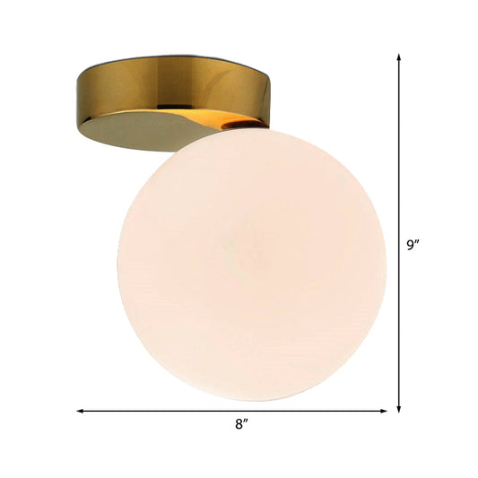 White Glass Globe Ceiling Light Fixture Nordic 1 Bulb Flush Mount Lighting in Gold Finish Clearhalo 'Ceiling Lights' 'Close To Ceiling Lights' 'Close to ceiling' 'Flush mount' Lighting' 330624